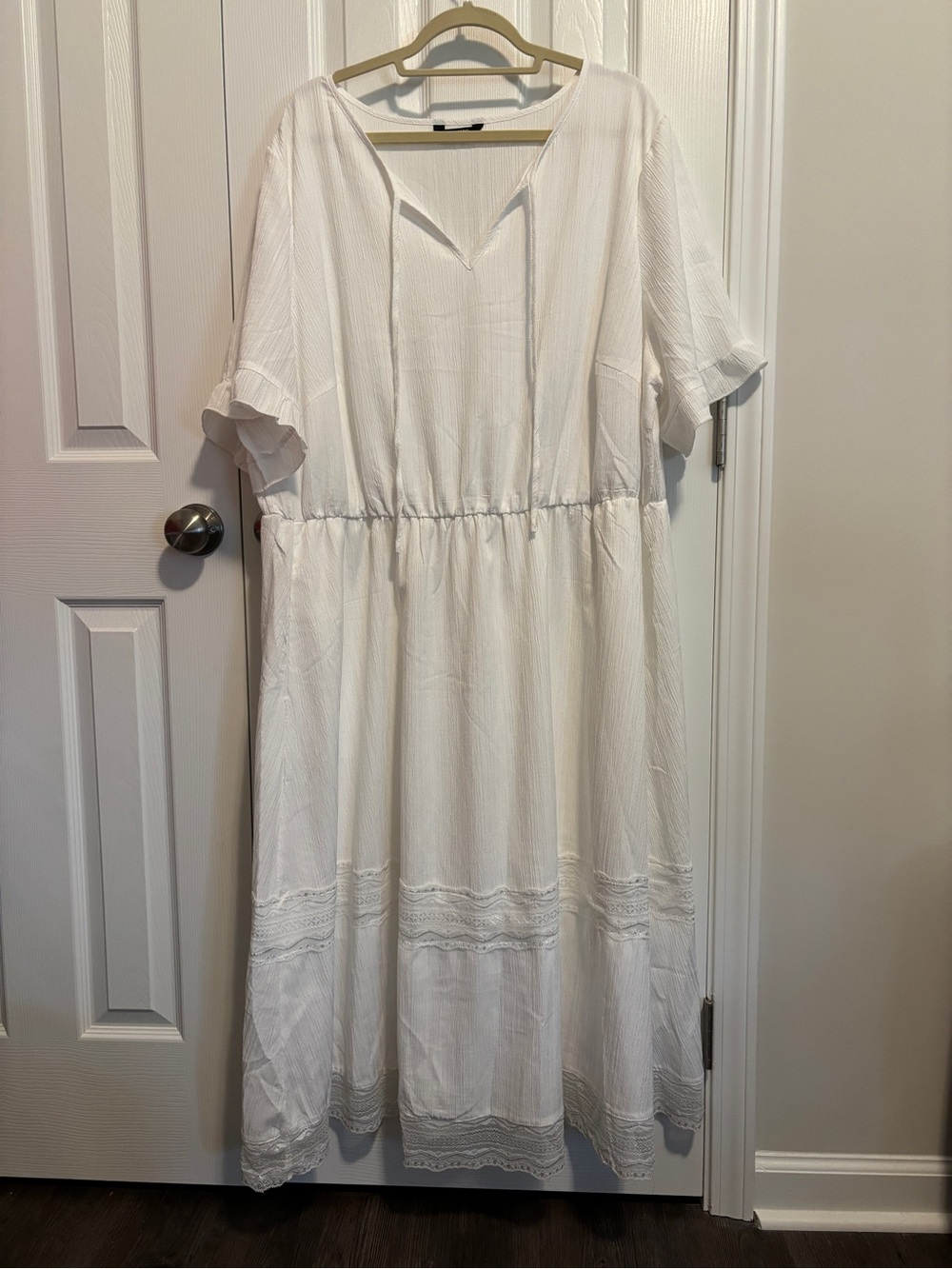 BloomChic White V-Neck Lace-Trim Maxi Dress
